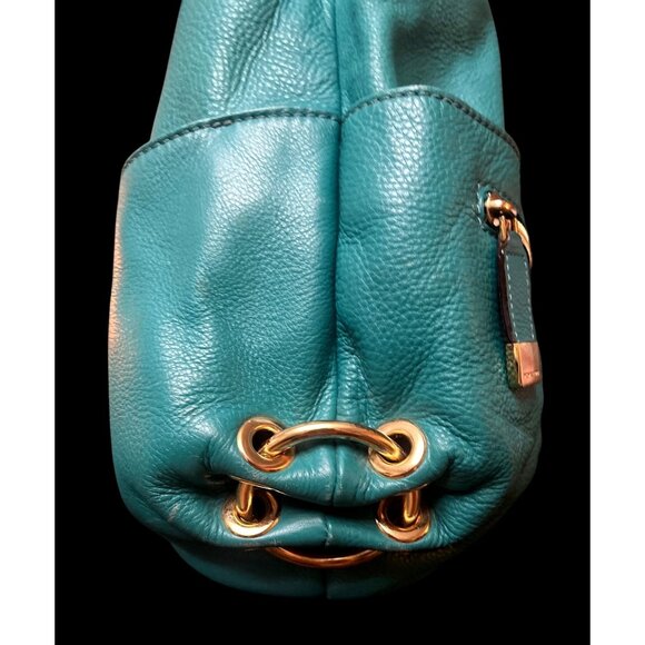 Michael Kors Pebbled Leather Teal Green Teal Shoulder Bag Snap Closure - Picture 5 of 9